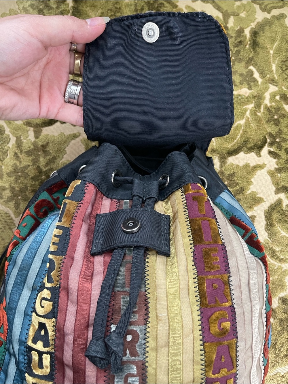 RARE Jean Paul Gaultier Multicolor Velvet Lettering Mini Backpack - Picture 5 of 11